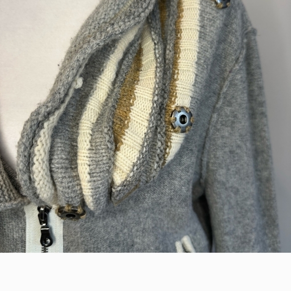 Free People Gray Wool Zip Front Cardigan Fringe Neckline - Picture 6 of 7